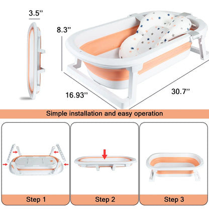 Portable Foldable Baby Bathtub with Accessories - Pink