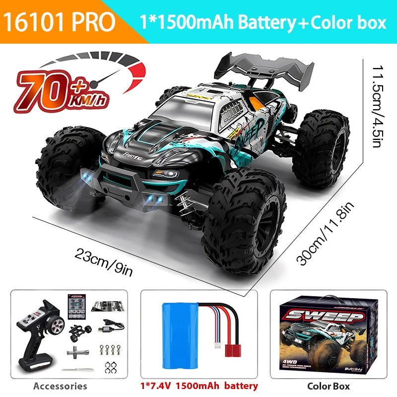 1:16 Scale 4WD RC Car with LED Remote Control - High-Speed Drift Monster Truck for Kids, 70KM/H or 50KM/H, Compatible with 144001 Toys