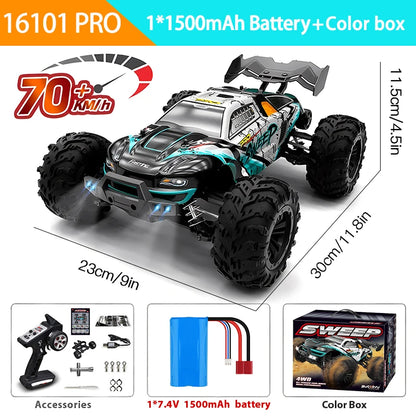 1:16 Scale 4WD RC Car with LED Remote Control - High-Speed Drift Monster Truck for Kids, 70KM/H or 50KM/H, Compatible with 144001 Toys
