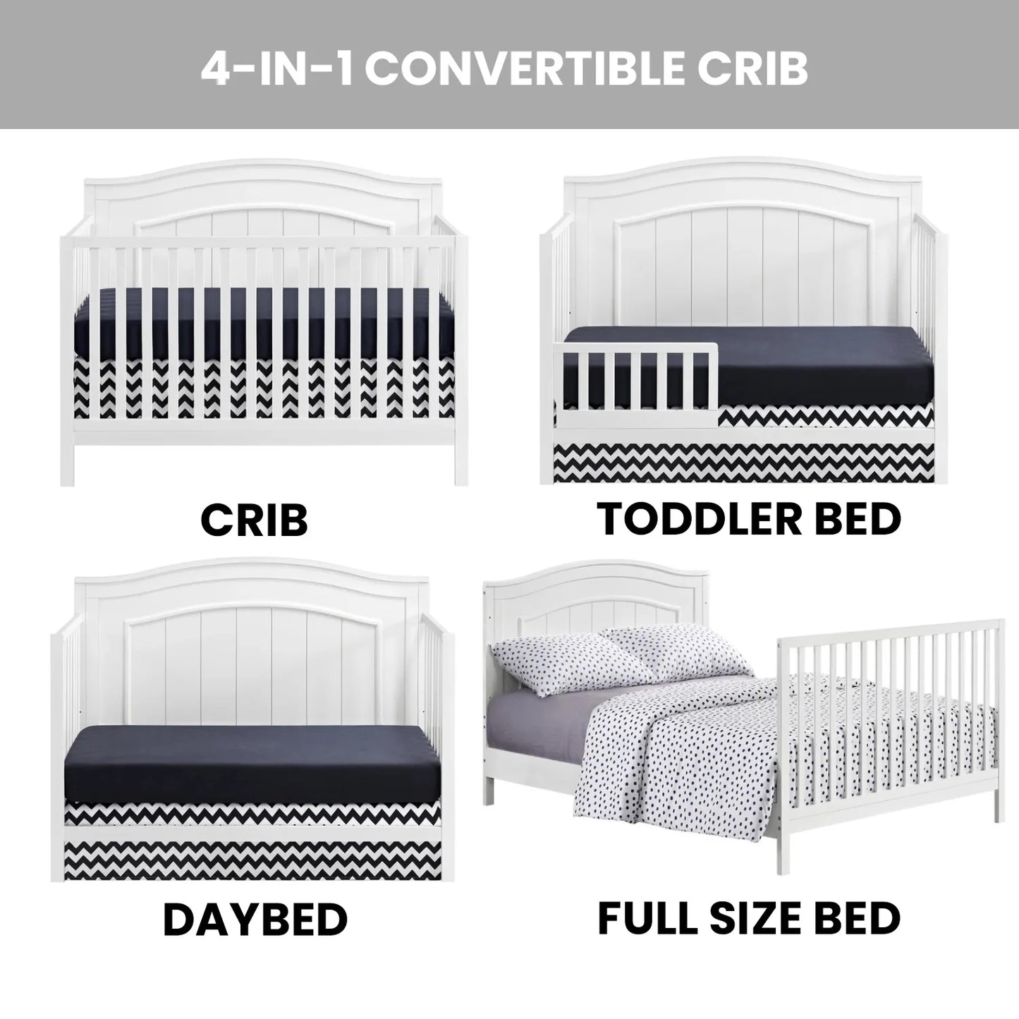 North Bay 4-in-1 Convertible Crib in Snow White - GREENGUARD Gold Certified Wood Construction