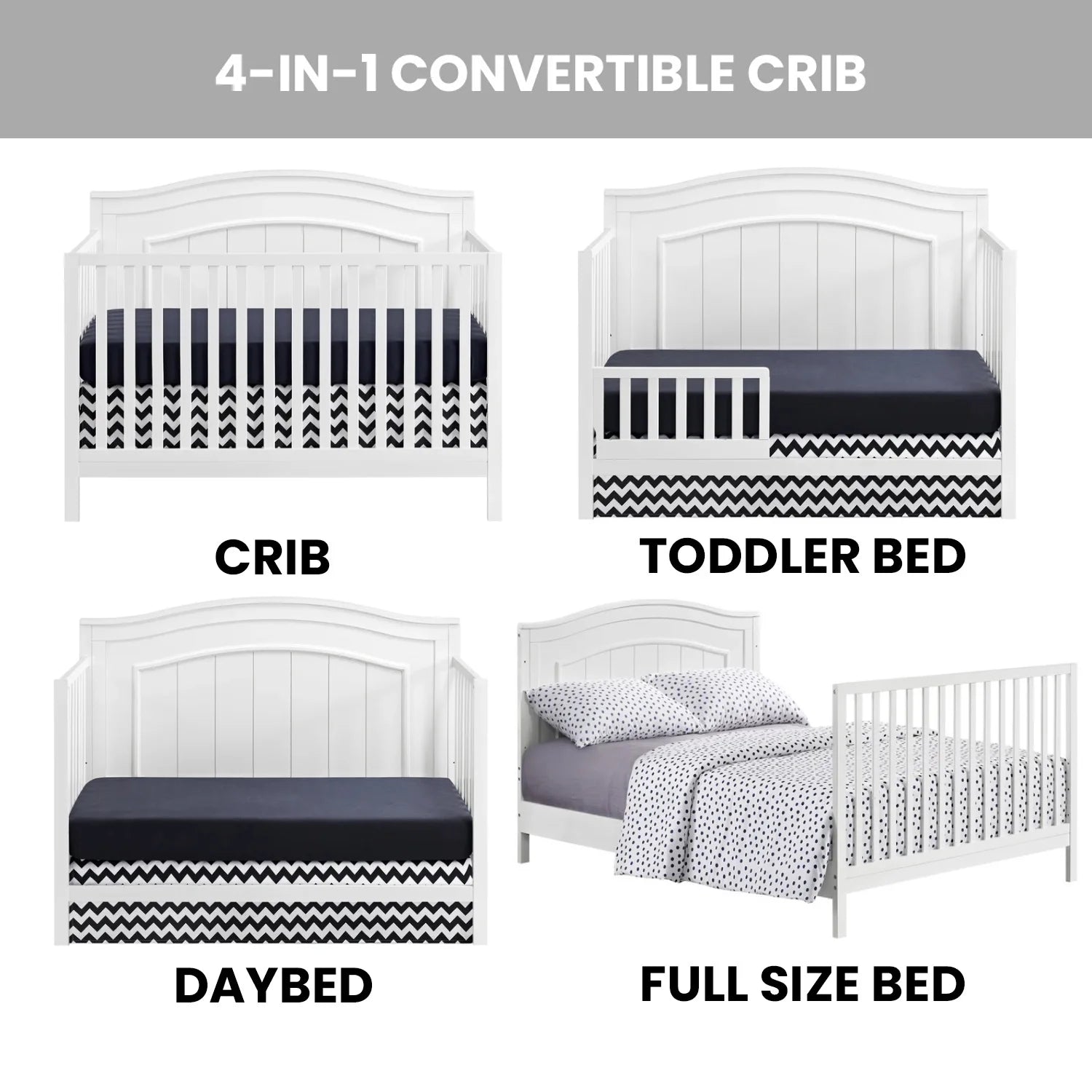 North Bay 4-in-1 Convertible Crib in Snow White - GREENGUARD Gold Certified Wood Construction