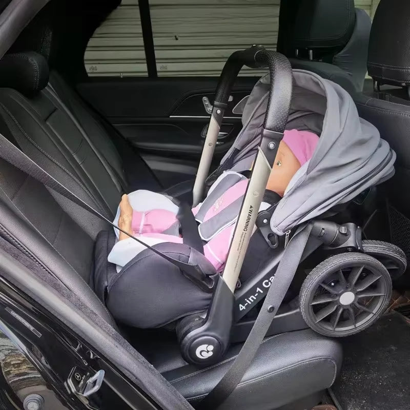 Multifunctional 4-in-1 Two-Way Baby Stroller with Collapsible Basket and Infant Carriage Seat