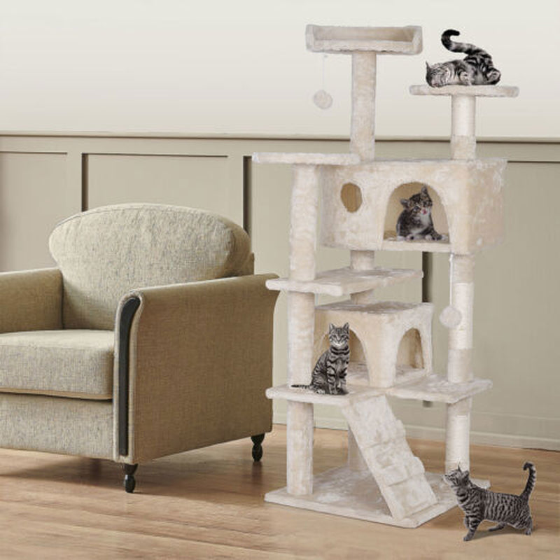 55-Inch Multi-Level Cat Tree Tower Activity Center with Condo - Available in 6 Colors