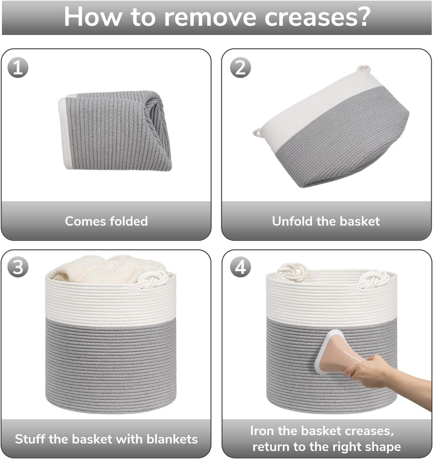 Cotton Rope Storage Basket - 15 x 14.2 Inches - Multi-Purpose Organizer for Baby Laundry and Toys with Handles - Elegant Grey Woven Design for Home Décor and Living Room Organization