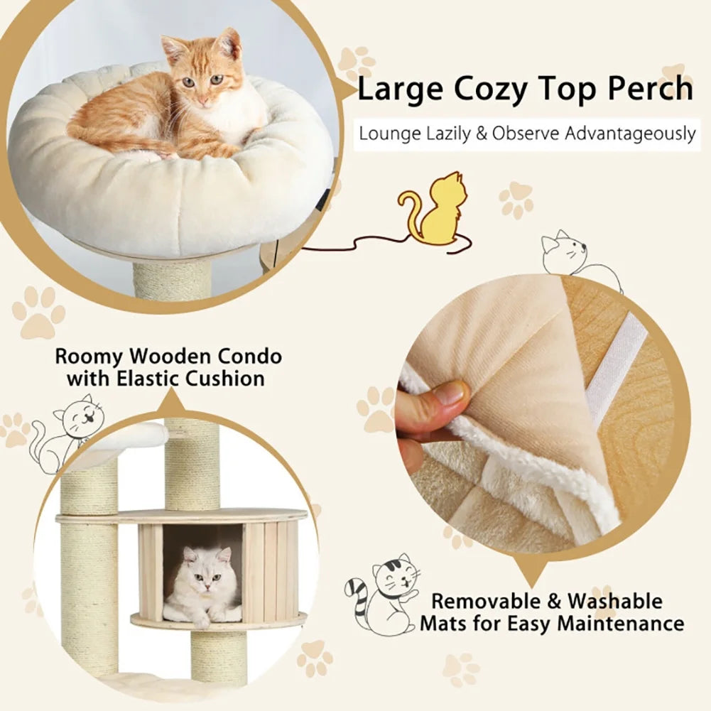 Cat Tower, Cat Tree for Indoor Cats, 77.5-Inch Cat Tree Condo Multi-Level Kitten Activity Tower with Sisal Posts-Cream White for Kittens, Elderly Cats, Adult Cats