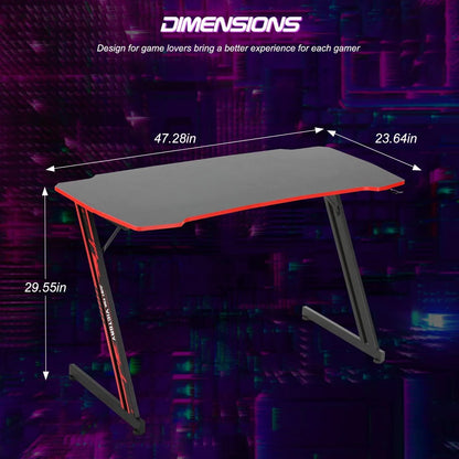 47-Inch Z-Shaped Gaming Desk with Headphone Hook for Home Office, Red