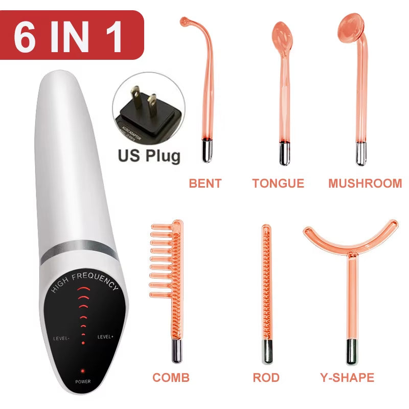 6 in 1 High Frequency Electrode Wand W/Neon Electrotherapy Glass Tube Spot Acne Remover Skin Care Face Hair Salon Beauty Device