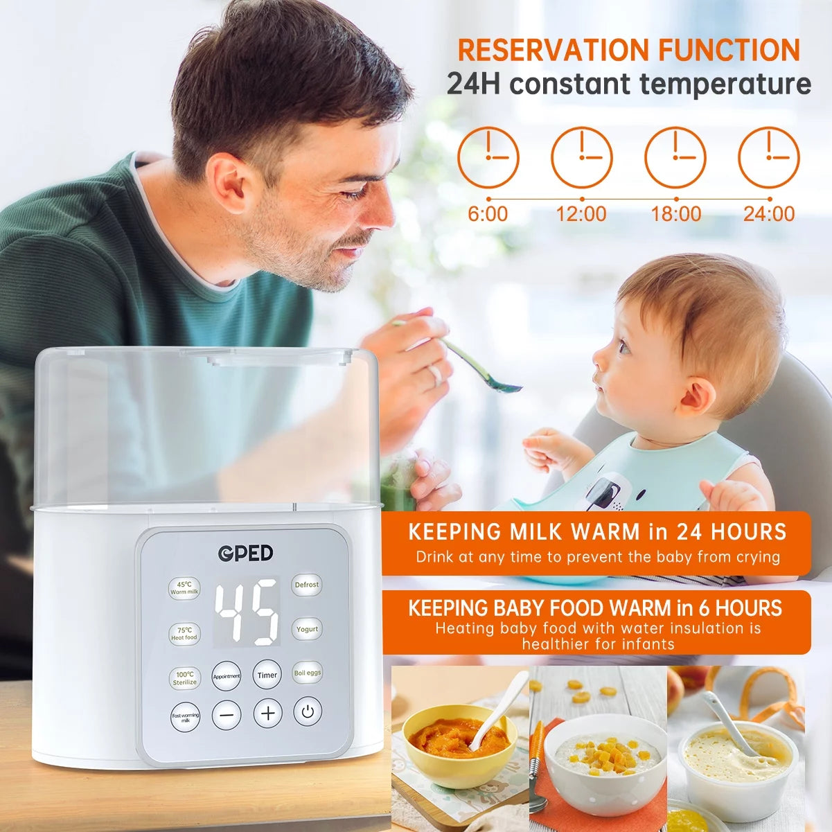 Multifunctional 9-in-1 Baby Bottle Warmer and Food Heater with Defrost Function, Dual Capacity, Programmable Timer, and 24-Hour Temperature Control for Breast Milk and Formula, BPA-Free with LCD Display
