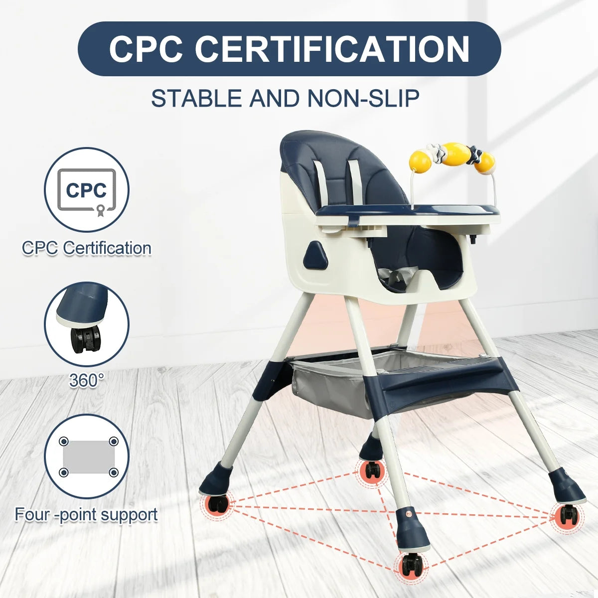 Adjustable 4-in-1 Baby Highchair and Convertible Toddler Dining Chair with 5-Point Safety Harness and Removable Dinner Plate, Blue