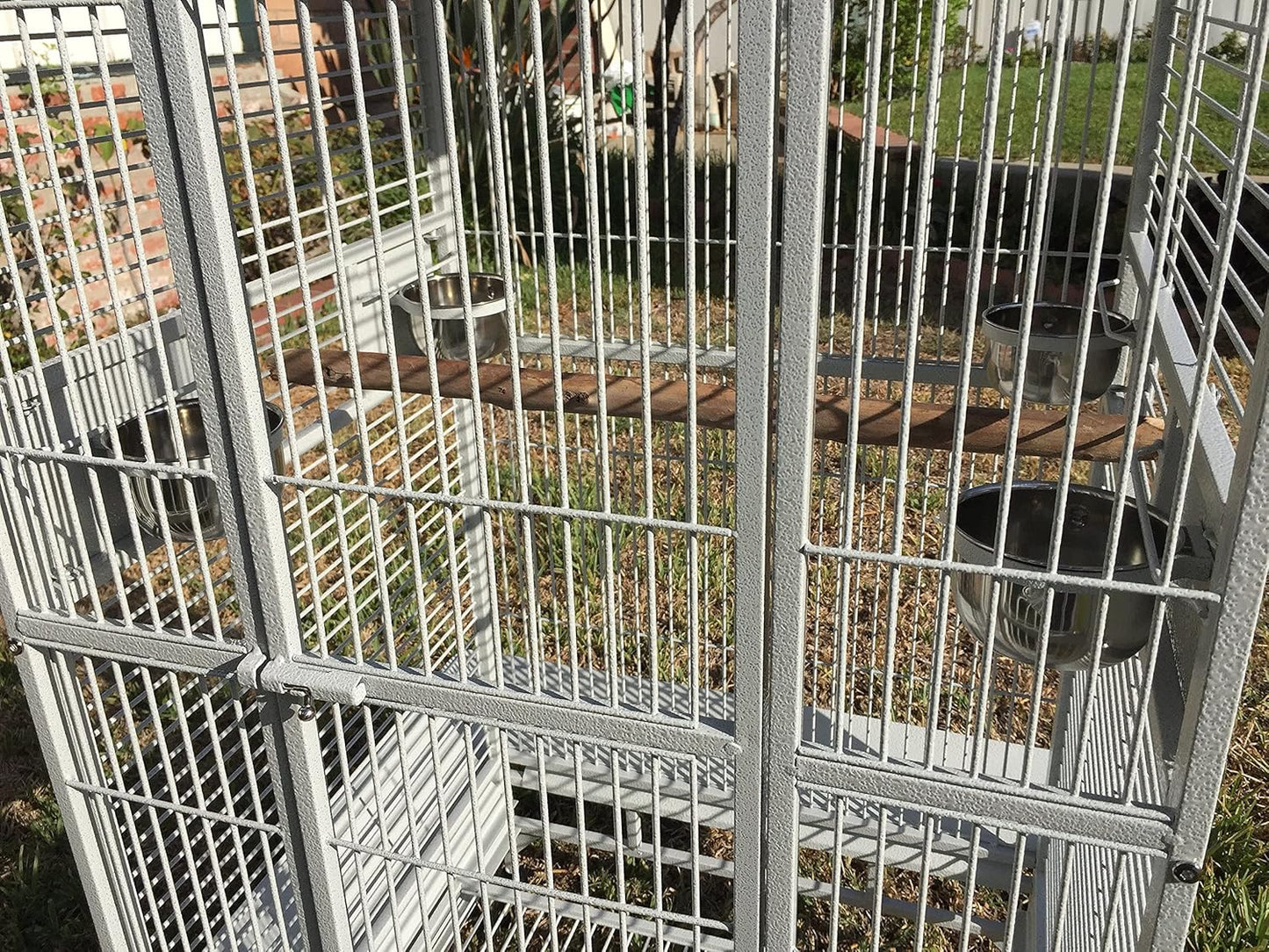 New Large Wrought Iron Open/Close Dome Play Top Bird Parrot Cage, Include Metal Seed Guard (28" W X22 D X 62" H White Vein)
