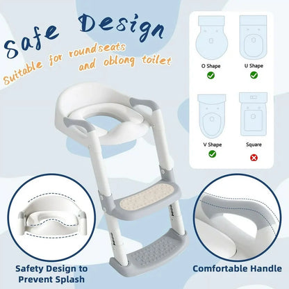 Potty Training Seat with Adjustable Step Stool Ladder, Foldable Design with Safety Handles for Toddlers (Gray)