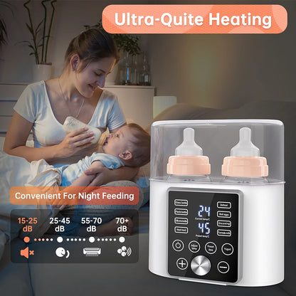 12-in-1 Dual Baby Bottle Warmer and Food Heater with LCD Display, Timer, and 24-Hour Temperature Control for Breastmilk and Formula, BPA-Free, Ideal for Twins