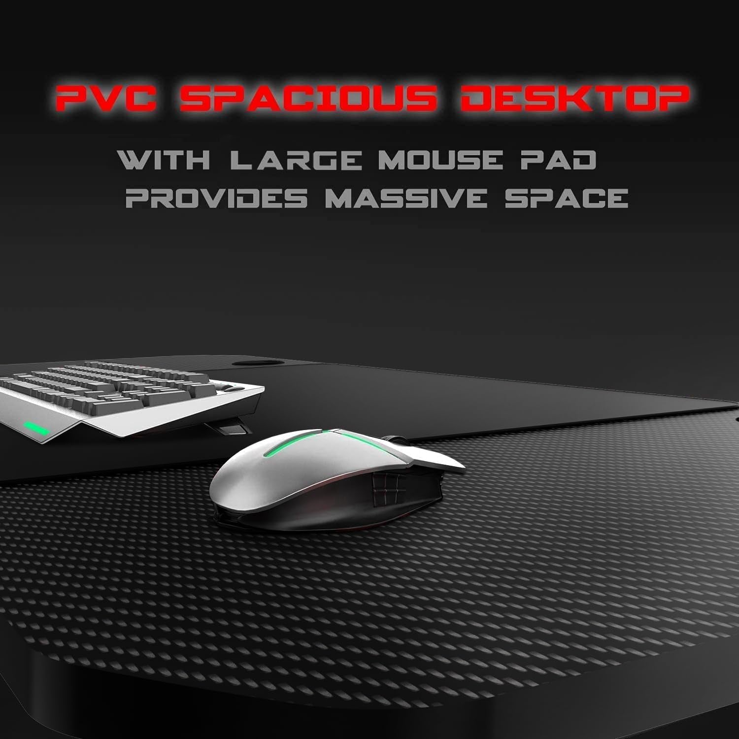 Ergonomic 55-Inch T-Shaped Gaming Desk with Mouse Pad, Gaming Handle Rack, Cup Holder, and Headphone Hook