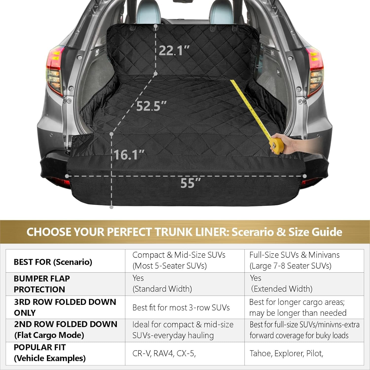 SUV Cargo Liner for Dogs, Heavy Duty Water Resistant Pet Cargo Cover Dog Seat Cover Mat for Mid-Size Suvs Sedans Vans with Bumper Flap Protector, Non-Slip, Standard Size Universal Fit, Black