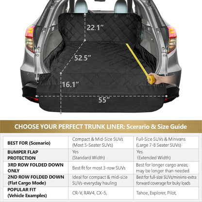 SUV Cargo Liner for Dogs, Heavy Duty Water Resistant Pet Cargo Cover Dog Seat Cover Mat for Mid-Size Suvs Sedans Vans with Bumper Flap Protector, Non-Slip, Standard Size Universal Fit, Black