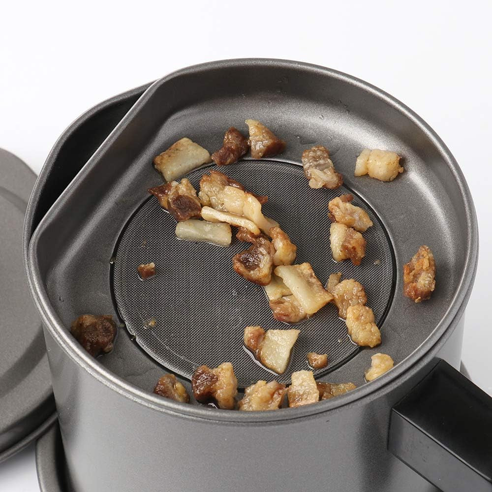 Bacon Grease Container with Strainer- 1.3 L or 5.2 Cup Iron Kitchen Oil Storage Can with Fine Mesh Strainer for Storing Hot Frying Oil, Fat (Gray)