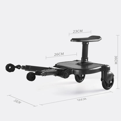 Universal Stroller Board 2-in-1 Ride Board with Seat and Auxiliary Pedal Adapter for Pushchairs - Anti-Slip Design and 55 lbs Load Capacity