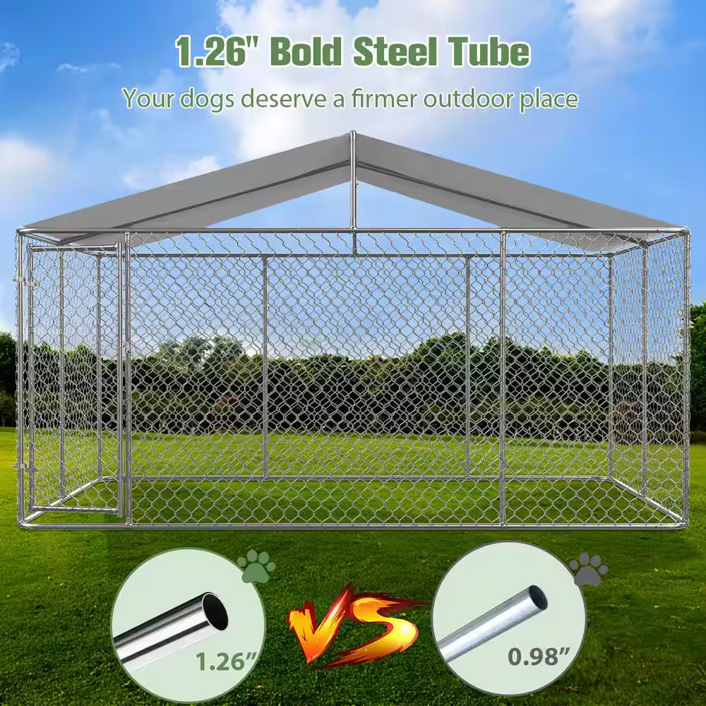 Outdoor Heavy-Duty Large Dog Kennel and Pet Playpen - 13 Ft. x 13 Ft. x 7.6 Ft. (Wall Height: 5.8 Ft.)