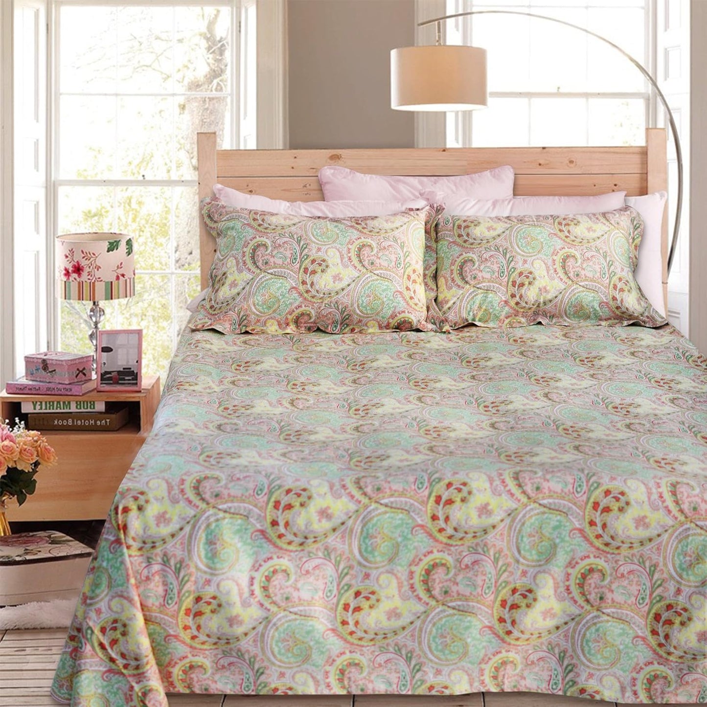 Luxury 4-Piece Pink Paisley Bed Sheet Set - 800 Thread Count 100% Egyptian Cotton with Deep Pockets for Queen Size Beds