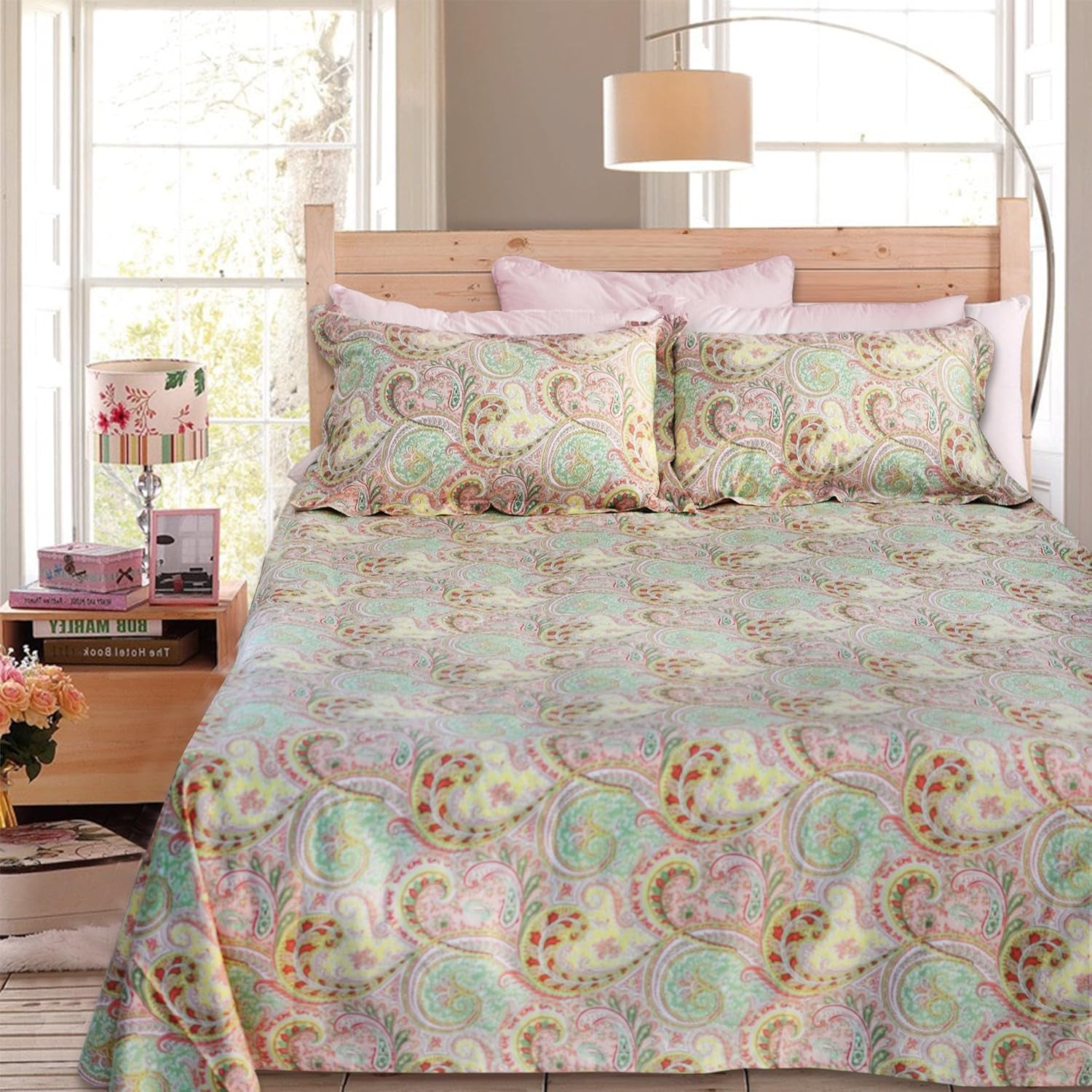 Luxury 4-Piece Pink Paisley Bed Sheet Set - 800 Thread Count 100% Egyptian Cotton with Deep Pockets for Queen Size Beds