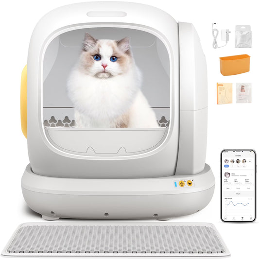 75L Smart Automatic Self-Cleaning Cat Litter Box, APP Control/Integrated Safety Protection,White