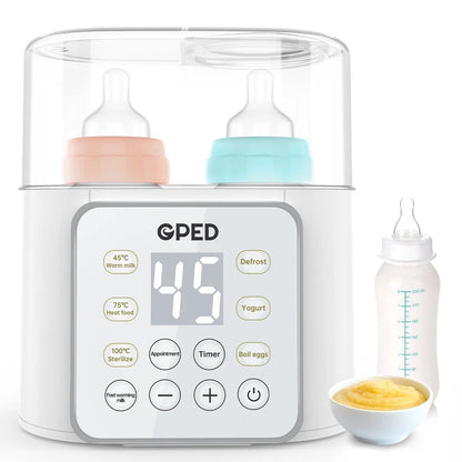 Multifunctional 9-in-1 Baby Bottle Warmer and Food Heater with Defrost Function, Dual Capacity, Programmable Timer, and 24-Hour Temperature Control for Breast Milk and Formula, BPA-Free with LCD Display