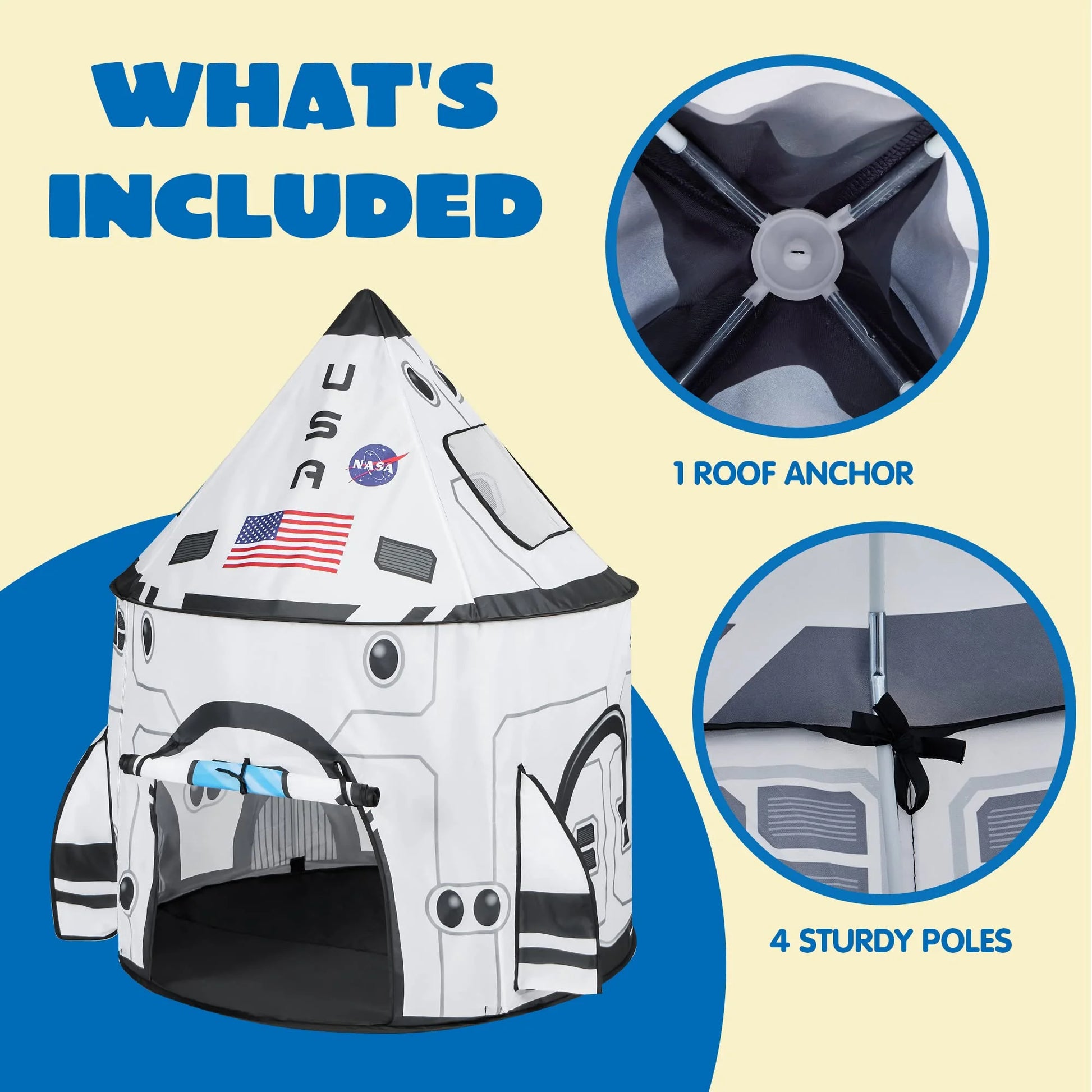 Rocket Ship Pop-Up Play Tent for Kids - Indoor and Outdoor Spaceship Playhouse Set