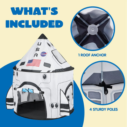Rocket Ship Pop-Up Play Tent for Kids - Indoor and Outdoor Spaceship Playhouse Set