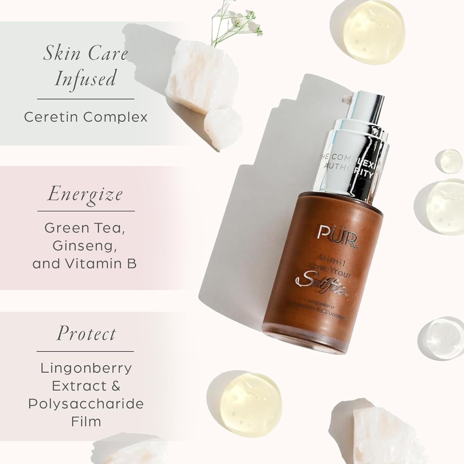 PÜR MINERALS 4-In-1 Love Your Selfie Foundation & Concealer - Longwear Full Coverage Liquid Makeup Foundation with Hydrating Blend for Refined-Looking, Natural Beauty Glow, Skin Texture & Tone