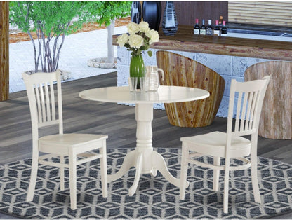 3-Piece Round Dining Table Set for Small Spaces, Featuring Dropleaf Table and 2 Wooden Chairs, 42x42 Inches, Linen White Finish