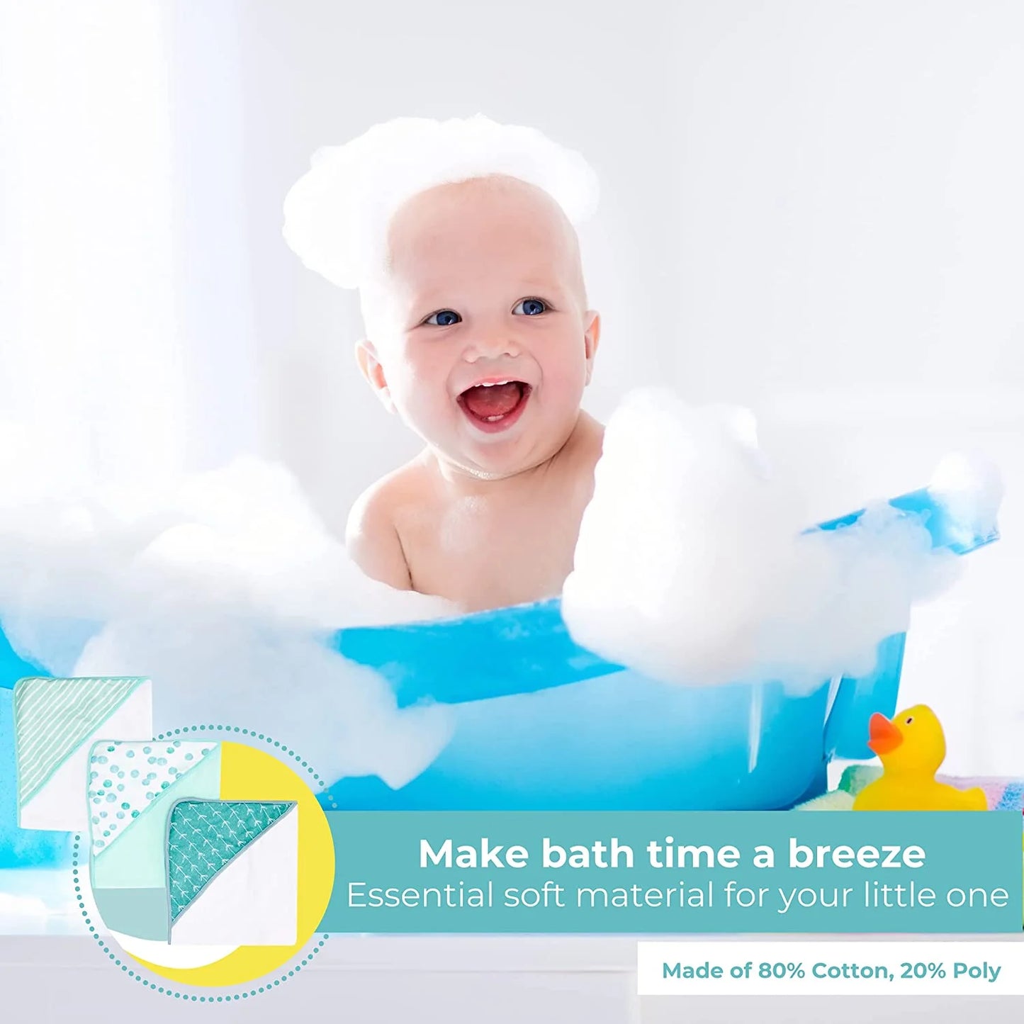 Newborn Baby Hooded Towel Set - Soft Terry Bath Towels for Infants, Set of 3 in Green Dots