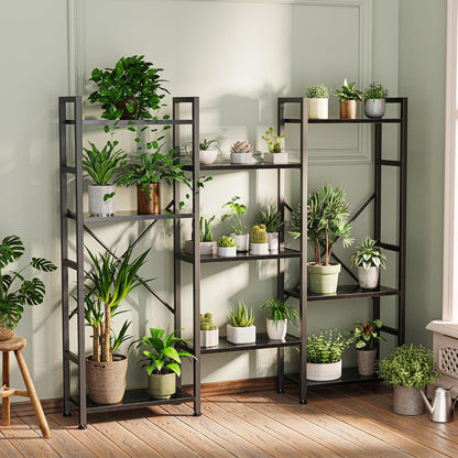 Triple 4-Tier Bookshelf with 11 Open Display Shelves - Wide Bookcase for Home and Office in Black