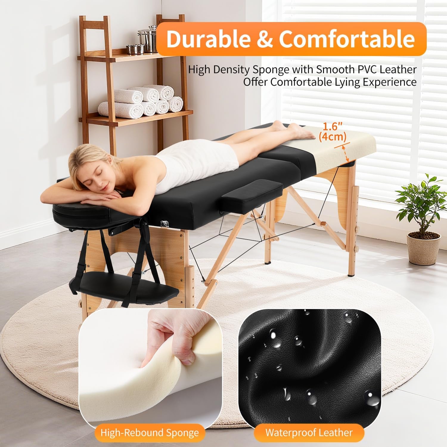 Portable 24-Inch Wide Massage Table with Height Adjustment and Non-Woven Carry Bag for Spa, Facial, and Tattoo Services