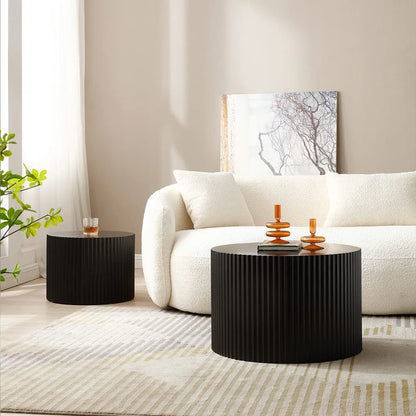 Nesting Coffee Table Set of 2,Modern round End Table for Living Room, Apartment,Black
