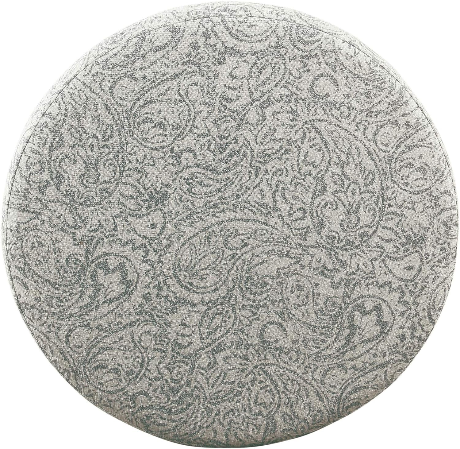 Upholstered Round Storage Ottoman for Living Room and Bedroom in Gray Floral Design