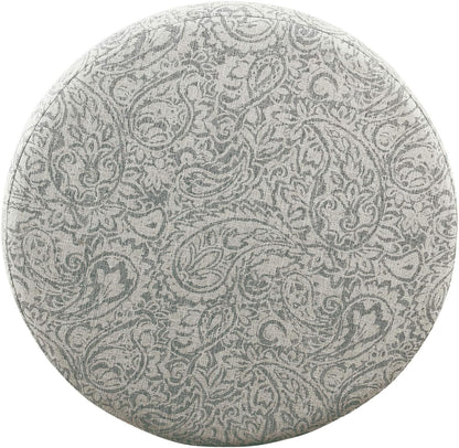 Upholstered Round Storage Ottoman for Living Room and Bedroom in Gray Floral Design