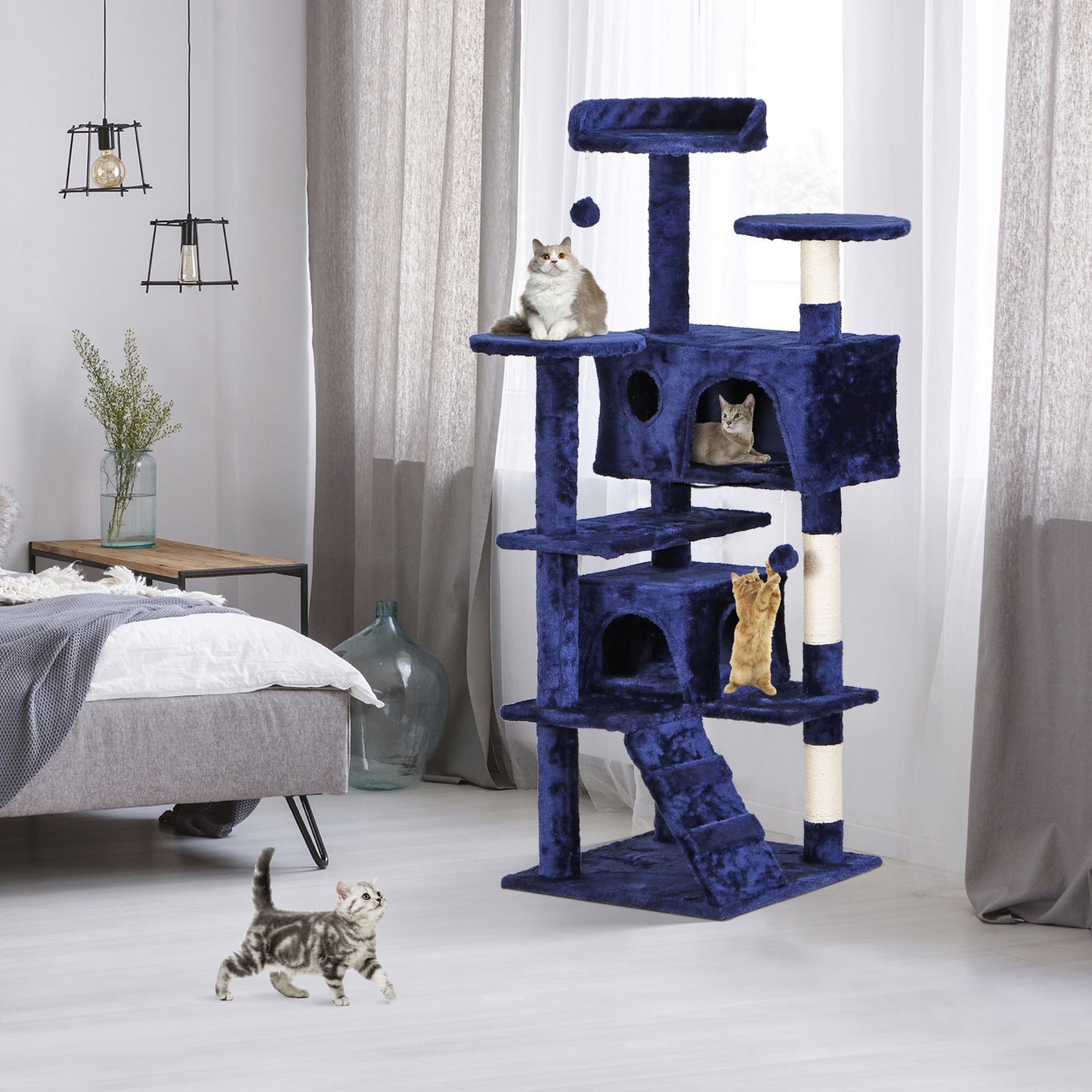 55-Inch Multi-Level Cat Tree Tower Activity Center with Condo - Available in 6 Colors