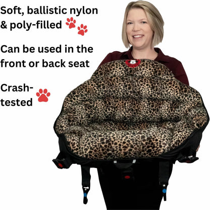 Dog Car Seats for Small and Medium Dogs | Travel Booster Pet Seat | Crash-Tested Dog Bed for Cars | Compatible with Seat Belt Harness | Ideal for Dogs up to 30Lbs (Leopard with Black Trim)