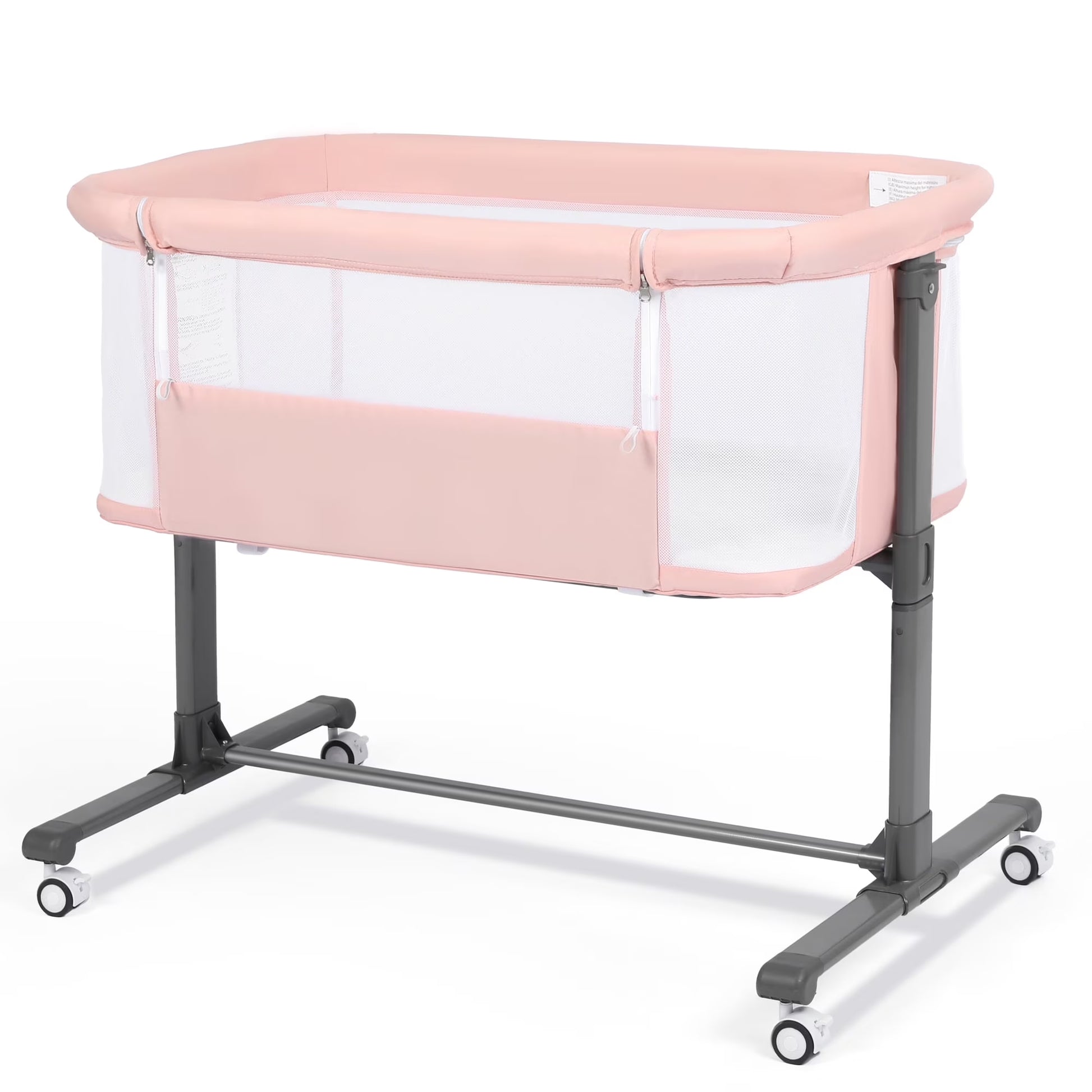 Height Adjustable Baby Bassinet with Wheels - Pink Co-Sleeper for Newborns