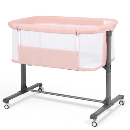 Height Adjustable Baby Bassinet with Wheels - Pink Co-Sleeper for Newborns