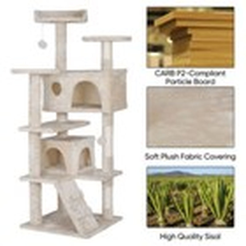 55-Inch Multi-Level Cat Tree Tower Activity Center with Condo - Available in 6 Colors