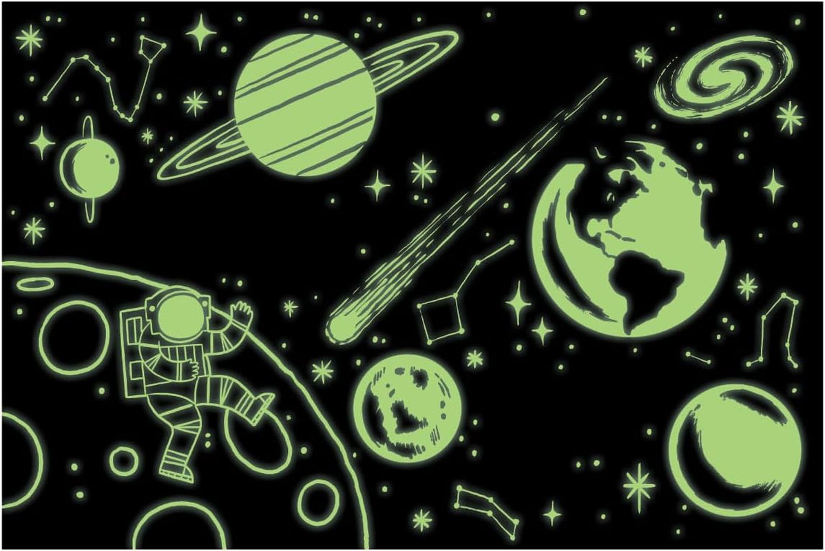 Outer Space Glow in the Dark 100-Piece Jigsaw Puzzle Featuring a Captivating Scene of Planets, Stars, and Intriguing Hidden Details