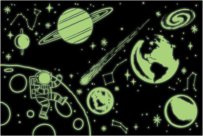 Outer Space Glow in the Dark 100-Piece Jigsaw Puzzle Featuring a Captivating Scene of Planets, Stars, and Intriguing Hidden Details