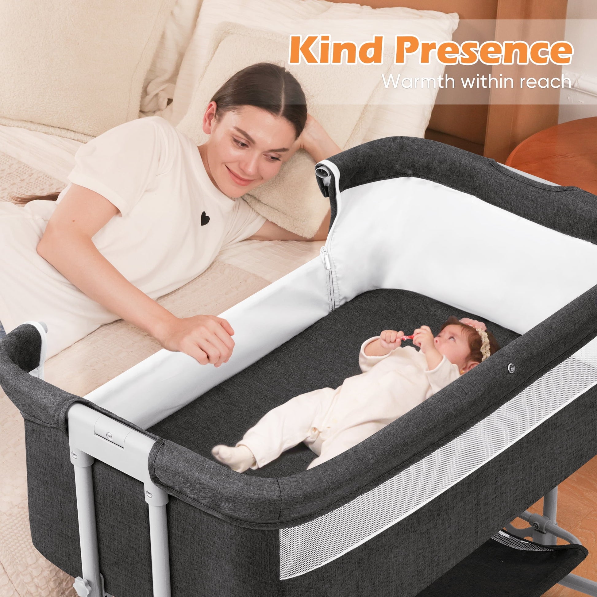 Bassinet Bedside Sleeper for Infants (0-5 Months) - Unisex Dark Gray