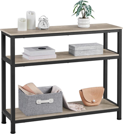 40-Inch Console Table with Storage Shelves and Metal Frame, Gray Wood Entryway and Living Room Table