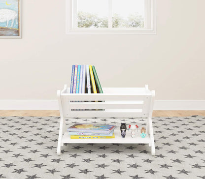 Children's Bookshelf with Caddy - Toddler Book Storage Organizer for Kids' Rooms, Nurseries, and Playrooms in White
