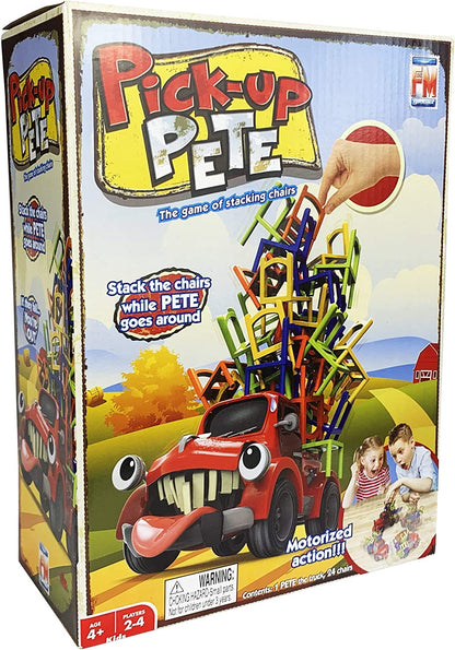 Pick Up Pete Chair Stacking Game - Motorized Truck Balance Game with Colorful Chairs, Interactive Board Game for Children Ages 4 and Up
