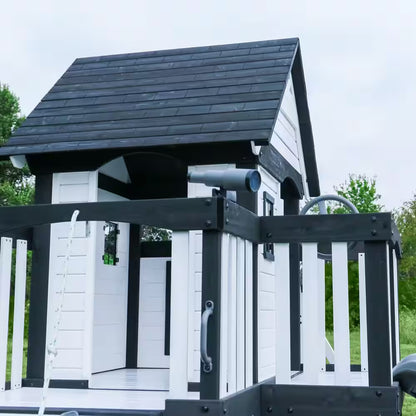 Canyon Creek White Outdoor Kid'S Playground Set W/ Rock Wall, Wave Slide, Web Swing, and Playset Kitchen