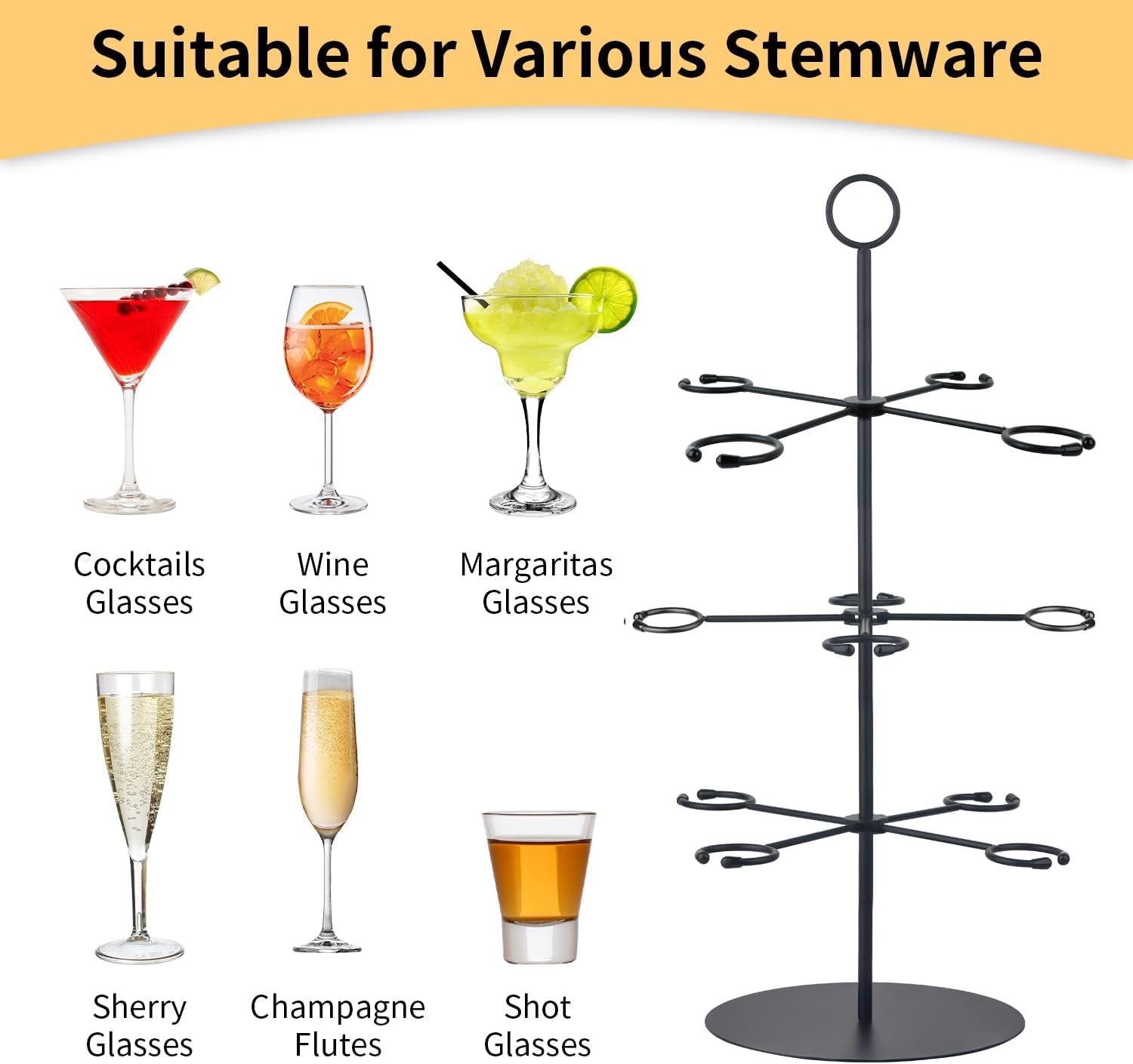 Elegant 3-Tier Cocktail Tree Stand for Events - 12 Holder Drink Tower for Wine Glasses, Champagne, and Martinis - Ideal for Mimosa Bars, Bridal Showers, and Brunch Parties
