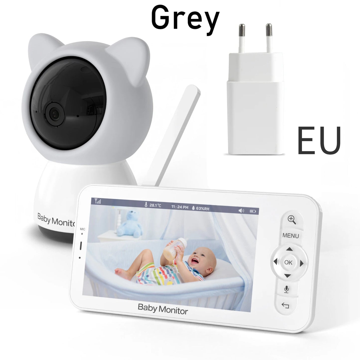 5-Inch 3MP Wireless Baby Monitor with Night Vision, Pan-Tilt-Zoom Functionality, Lullabies, and Environmental Sensors for Temperature and Humidity Monitoring